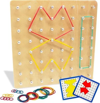 Productafbeelding van Houten Geoboard Puzzel - Montessori Leerspeelgoed voor Kinderen vanaf 3 Jaar
