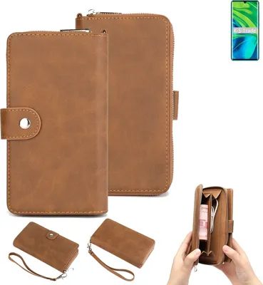 Produktbild von K-S-Trade Handyhülle Schutzhülle kompatibel mit Xiaomi Mi Note 10 & Portemonnee Tasche Handytasche Case Etui Geldbörse Wallet braun (1x)