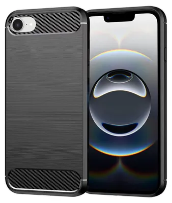 Produktbild von Techsuit Carbon Silicone Back Cover Hülle für Apple iPhone SE 2024 - Schwarz