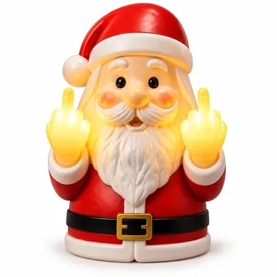 Produktbild von Weihnachtsmann Mittelfinger Nachtlicht 20 cm – Lustige LED-Deko aus Kunstharz, leuchtende Weihnachtsfigur, Weihnachtsdekoration & Stimmungslicht