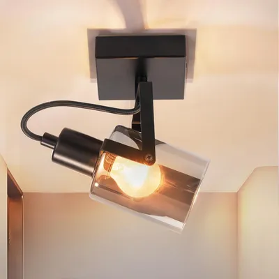 Produktbild von ZMH Deckenstrahler 1 Flammig Vintage E14 Deckenleuchte Rauchgrau Glas Retro Deckenspot Grau für Schlafzimmer Flur Küche Wohnzimmer(Ohne Lichtquelle)