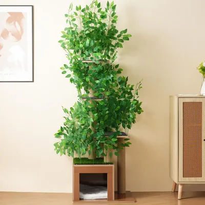 Image de OKWISH Arbre à Chat avec Feuilles Amovibles et Structure Naturelle - MDF - 60x45x190 cm - Vert