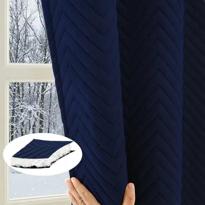 Image de Rideau thermique occultant Rideau épais matelassé Protection contre le froid Rideaux Séparateurs de pièce Rideaux, 1 pièce, bleu, L140xH175cm