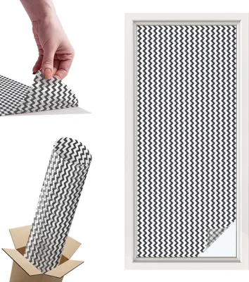 Obrázek produktu pro Vitrážová fólie na okna - 116x50 cm - Vitrážová fólie na okna, dekorativní a neprůhledná - Samolepicí dekorativní fólie na sklo s vitrážovým vzorem - UV ochrana, snadná instalace, dekorace oken - Klikatý vzor