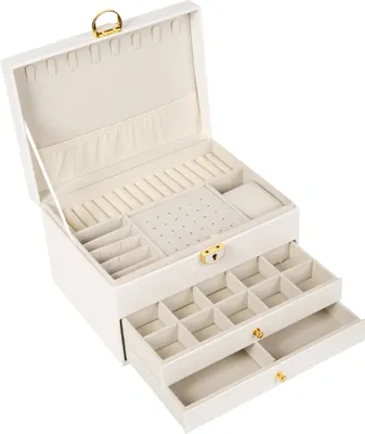 Produktbild von Schmuckkästchen Schmuckbox BESTIF Schmuckkasten Groß Ketten Kunstleder Jewellery Box (Weiß)