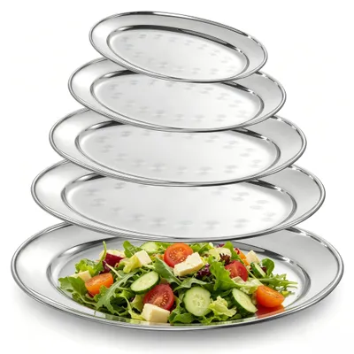 Produktbild von Famanu Servierplatten Set 5-teilig - Ovale Platten in 21/25/30/34/39 cm, Edelstahl