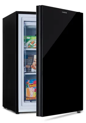 Produktbild von Klarstein Pluto Gefrierschrank - 1 Kühlzone, Thermostat mit 5 Stufen, 0 bis -18 °C, mit Glasfront, höhenausgleichende Füße, geräuscharmer Betrieb, 80 Liter Gesamtvolumen, schwarz
