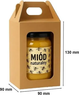 Obrázek produktu pro Děrovaná kartonová krabice Kartonová krabice s okénkem 90x90x130mm na 1 sklenici medu FEFCO 217