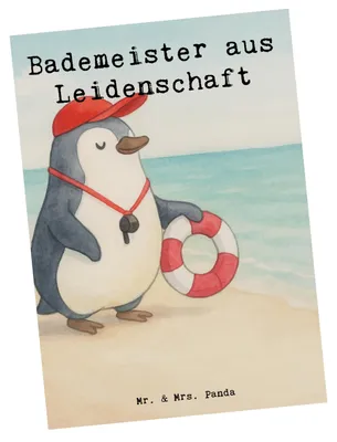 Produktbild von Mr. & Mrs. Panda Postkarte Bademeister Leidenschaft Design - Weiß - Geschenk, Lustig, bildkarte, Freibad, Schwimmbad, Spruch, Grußkarte, Ansichtskarte, Ansichtskarten