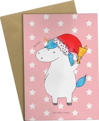 Produktbild von Mr. & Mrs. Panda Grußkarte Einhorn Weihnachtsmann - Rot Pastell - Geschenk, Gin, Einhörner, weihnachtskarten, vatertagskarte, Nikolaus, Weihnachten, Unicorn, osterkarten