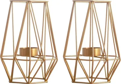 Produktbild von 2 Stück Metall Sechseck Geformt Geometrisches Design Teelicht Votiv Kerzenhalter, Eisen Hohl Teelicht Kerzenhalter für Vintage Hochzeit Dekoration, Gold Teelichthalter für Weihnachten Deko