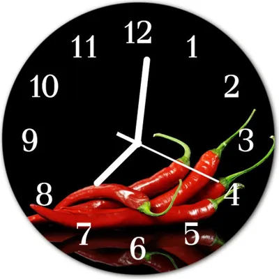 Produktbild von Glasuhr Wanduhr Küchenuhr Echt-Glas 30fi cm Chilischoten schwarz