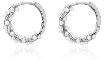 Productafbeelding van Solidchoice - 925 Sterling Zilveren Hoepel Oorbellen met Parels