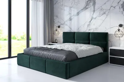 Produktbild von Polsterbett EMILI-OM 140x200 cm mit Bettkasten und Lattenrost. Farbe: Grün.