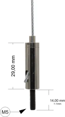 Produktbild von Drahtseilhalter / Gripper 15, Außengewinde M5 Gewindeüberstand 14mm, Seil Ø1,0-1,5mm | vernickelt