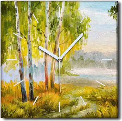 Produktbild von Coloray Uhr auf Leinwand 30x30 cm Wand Uhr Dekoration Wohnzimmer Segeltuch weiße Zeiger -Landschaftsstraßenwald