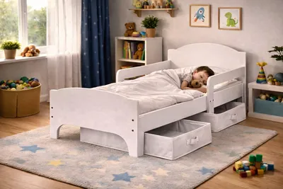 Produktbild von Bayagu Kinderbett 140x70cm Weiß mit Matratze Schublade und Rausfallschutz