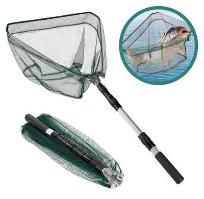 Obrázok produktu pre Skladacia sieť na ryby, teleskopická, 130 cm, s nastaviteľnou rukoväťou