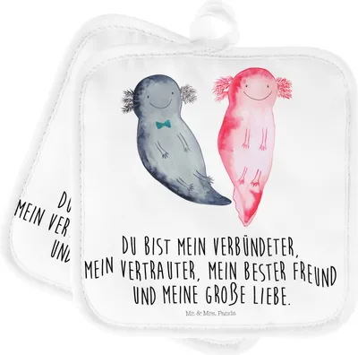 Produktbild von Mr. & Mrs. Panda Topfuntersetzer Axolotl Freundin - Weiß - Geschenk, Valentinstag, Topflappen, Kochlappen, Liebe, Doppel, Set, topfhalter, Lurch, Verliebt
