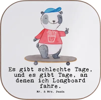 Produktbild von Mr. & Mrs. Panda Tischuntersetzer Panda Longboard fahren - Weiß - Geschenk, Skaten, Coaster, Untersetzer für Gläser, Tassenuntersetzer, gläseruntersetzer, Holzuntersetzer