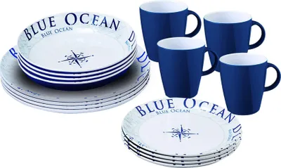 16-teiliges Melamin-Geschirrset Midday Blue Ocean, Blau