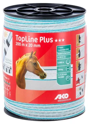 Obrázok produktu pre Páska TopLine, 200 m, 20 mm, biela/petrolová, 6 x 0,25 mm TRICOND – TopLine páska na ohradenie pastvín –   biela/petrolová