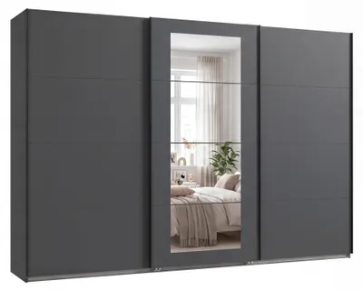 Produktbild von Schwebetürenschrank 3-trg Kleiderschrank 313 cm in Grafit m. Spiegel, Griffe schwarz / 22633