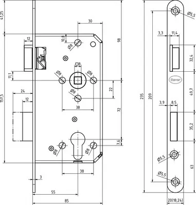 Produktbild von Einsteckschloss Bever ZTE-PZ/W-AF 55/72/8 DIN links