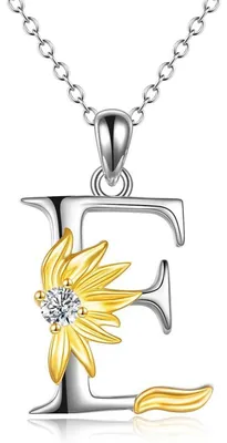 Produktbild von Sonnenblumen Halskette mit Initial Anhänger aus 925 Sterling Silber für Damen und Mädchen