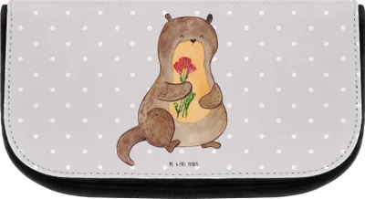 Produktbild von Mr. & Mrs. Panda Kulturbeutel Otter Blumenstrauß - Grau Pastell - Geschenk, Fischotter, kleiner, Organizer, Seeotter See, Niedlich, Süß, Make-up, Tasche, schmink