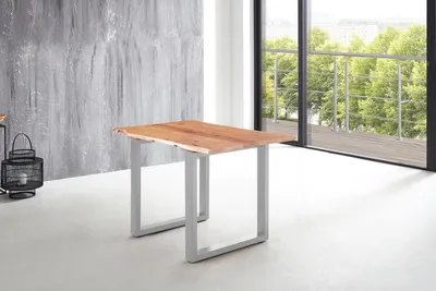 Produktbild von Refurbished Möbelretoure Esstisch Baumkante massiv Akazie natur 120 x 80 U-Gestell silber LUBIN