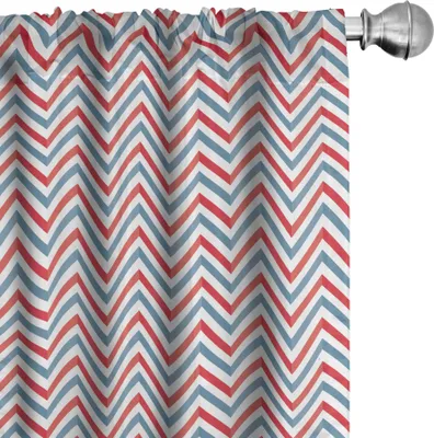 Produktbild von ABAKUHAUS Retro Vorhänge, Gardinen, Zickzack Motiven Chevron Stil Geometrisch Pastellfarben Illustration, 2 Stück 75 x 175 cm, Blassblau Rot und Weiß