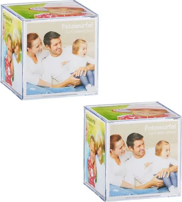 Produktbild von 2er Set Acryl Bilderwürfel für 6 Foto 8x8 cm Fotowürfel Bilder Rahmen Würfel Bilderrahmen Fotorahmen