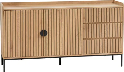 Immagine prodotto di Credenza con 2 ante e 3 cassetti in acciaio decoro melaminico beige - Oviala Dakota