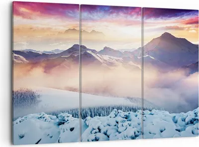 Produktbild von Bild auf Leinwand - Leinwandbild - Berge Schnee Winter - 105x70cm - Wand Bild - Wanddeko - Leinwanddruck - Bilder - Kunstdruck - Wanddekoration - Leinwand bilder - Wandkunst - CE105x70-3596