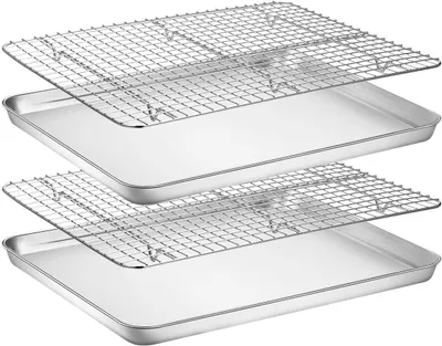 Produktbild von Set aus 4 Edelstahl-Backblechen mit Kühlgittern für den Backofen