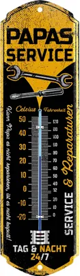 Produktbild von LANOLU Retro Blechschild PAPAS SERVICE Thermometer - Schild Werkstatt Papa Geburtstagsgeschenk  Vatertagsgeschenk 8x28cm