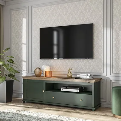 Produktbild von Masseno TV-Schrank EVANDRO 181 cm Fernsehschrank mit 1 Schubladen und 1 Türen TV-Lowboard für Wohnzimmer Modern 181x49x61 cm Grün / Grün