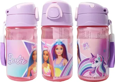 Produktbild von Barbie Kinder Sport Wasserflasche Trinkflasche Flasche Trinkhalm Griff 350 ml