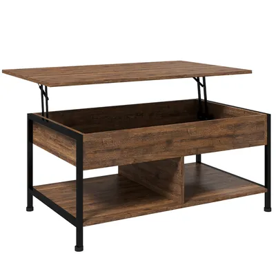 Image de HOMCOM Table basse relevable table de salon - étagère inférieure, coffre de rangement - dim. 100L x 80l x 60H cm - aspect bois rustique noir