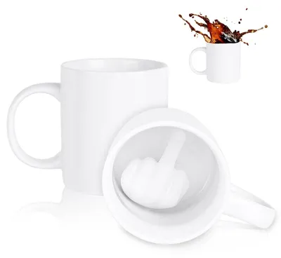 Produktbild von Kaffeetasse Keramik 280ml mit 3D Mittelfinger Motiv Weiß Spülmaschinenfest