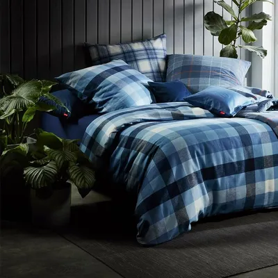Produktbild von Fleuresse gewebte Edelflanell Bettwäsche Lech Karo denim 135x200 cm + 80x80 cm