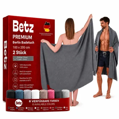 Produktbild von Betz 2 Stück XXL Badetücher 100 x 200 cm BERLIN Saunatuch 100% Baumwolle Farbe – dunkelgrau
