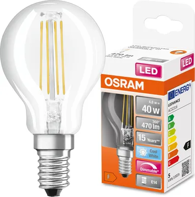 Obrázok produktu pre LEDVANCE 4058075434868, 4,8 W, 40 W, E14, 470 lm, 15000 h, Studená biela