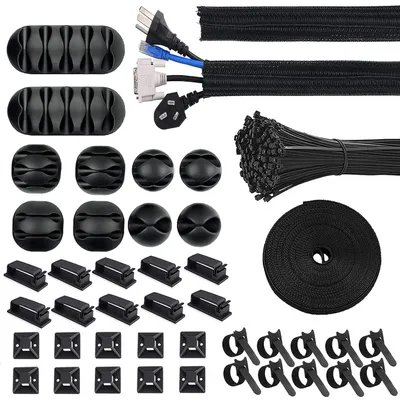 Kabelmanagement-Set, 142-teilig, selbstklebend, schwarz