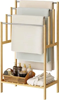 Produktbild von Handtuchhalter, mit 4 Handtuchstangen aus Edelstahl, 1 untere Ablage, 50 x 30 x 90 cm, Bambus