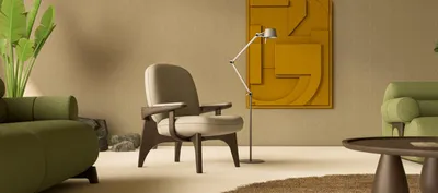 Immagine prodotto di Elegante poltrona beige Poltrona da salotto con rivestimento in tessuto Elegante struttura in legno