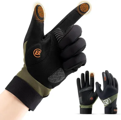 Produktbild von ROCKBROS Fahrradhandschuhe Herren Lang Touchscreen Warm Atmungsaktiv Für MTB Winter Schwarz Grün L
