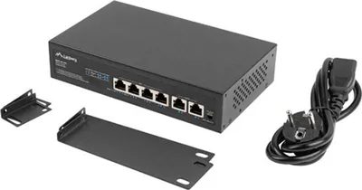 Obrázok produktu pre Lanberg RSFE-4P-2FE-60, Nespravované, Fast Ethernet (10/100), Podpora napájania cez Ethernet (PoE), Inštalácia do Racku, 1U
