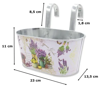 Produktbild von Metall Hängetopf mit 2 Henkeln - 23cm x 11cm Lavendel 2 Stück